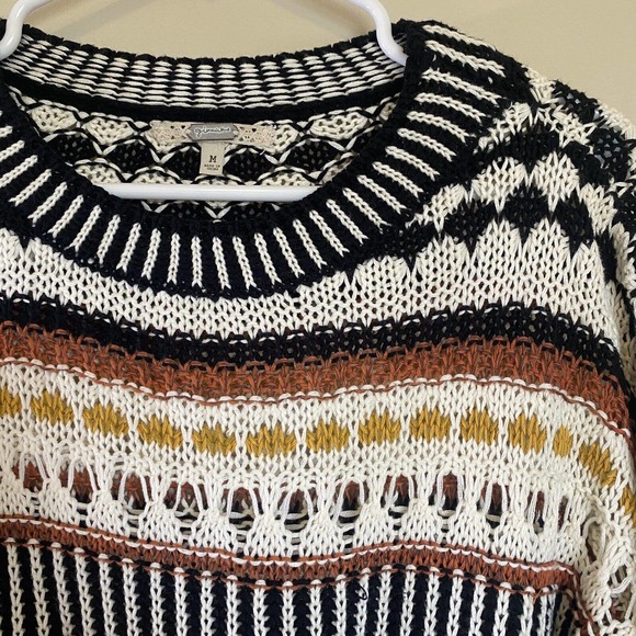 Gimmicks by BKE Women's Sweater Med Crop Striped Boho Loose Knit 3/4 Sleeve - Picture 2 of 10